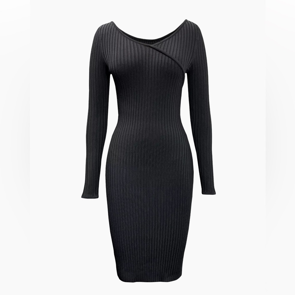 Dress The Population Zaria Ribbed Surplice Dress in XL
